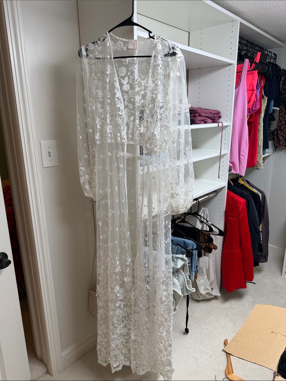 Bridal Robe Sheer Embroidered Maxi Duster - White ATTN bride!!!